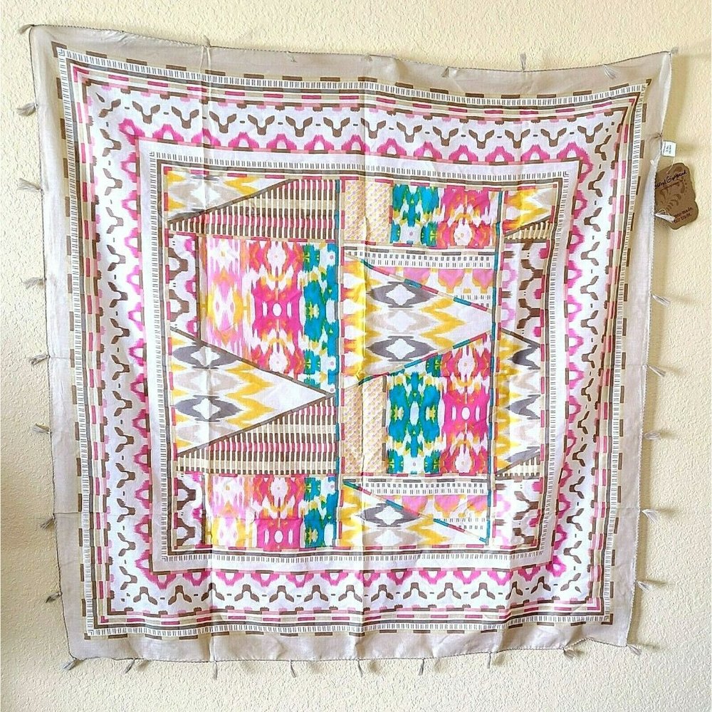 Global Girlfriend Tribal Printed Spring Scarf Pink Mix 100% Cotton Fair Trade - Picture 1 of 6